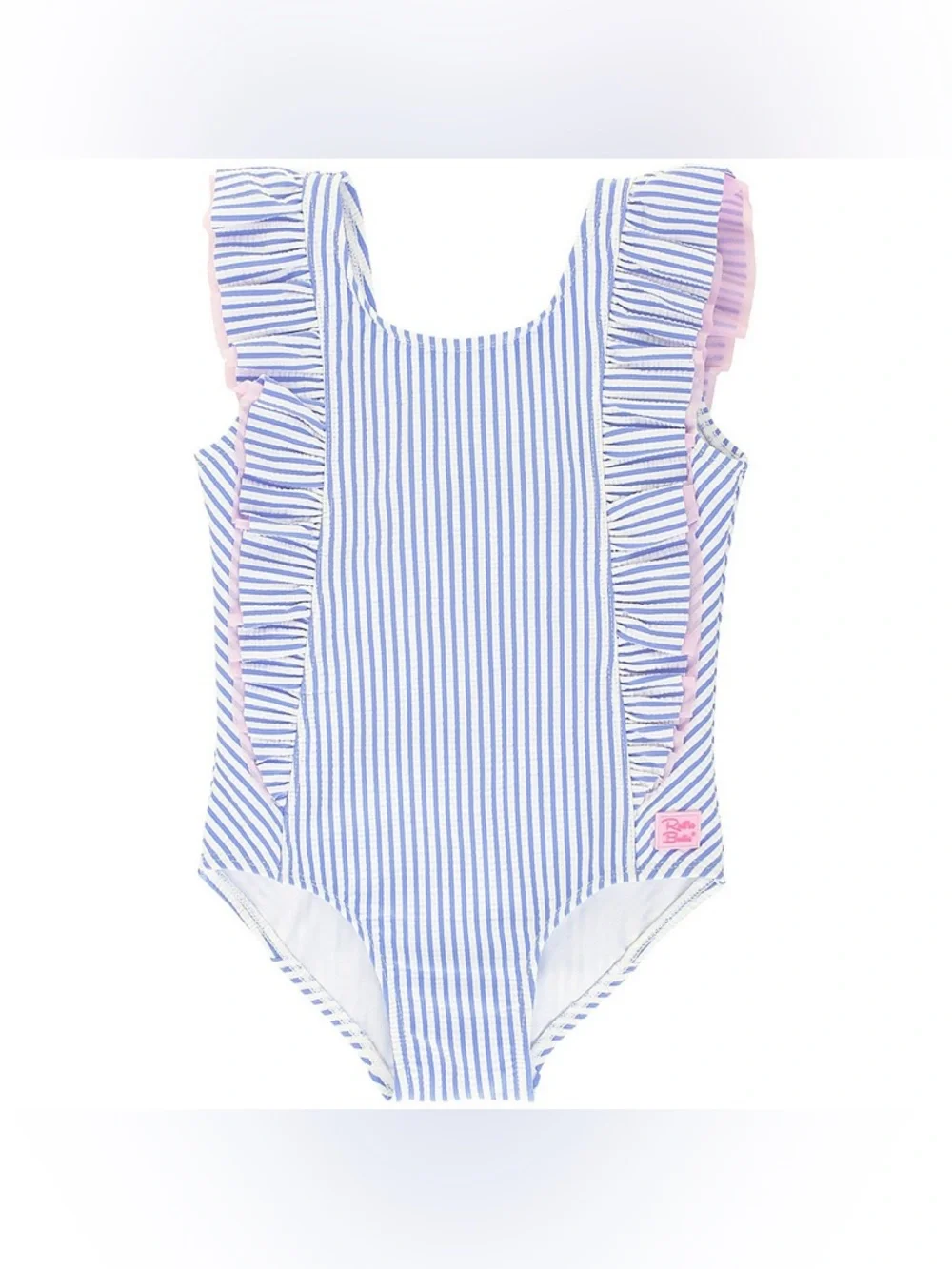 RuffleButts Periwinkle Blue Seersucker Waterfall One Piece UPF 50+ Size 2T